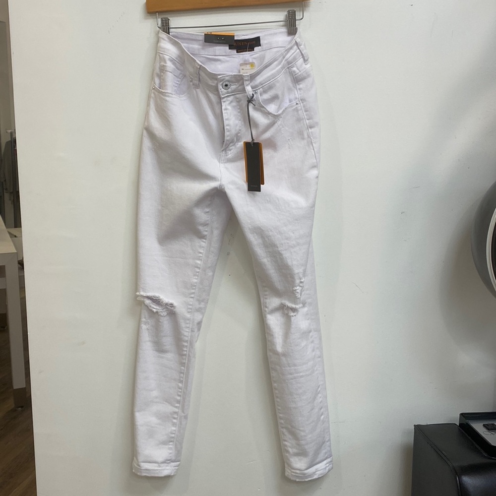 White holy jeans